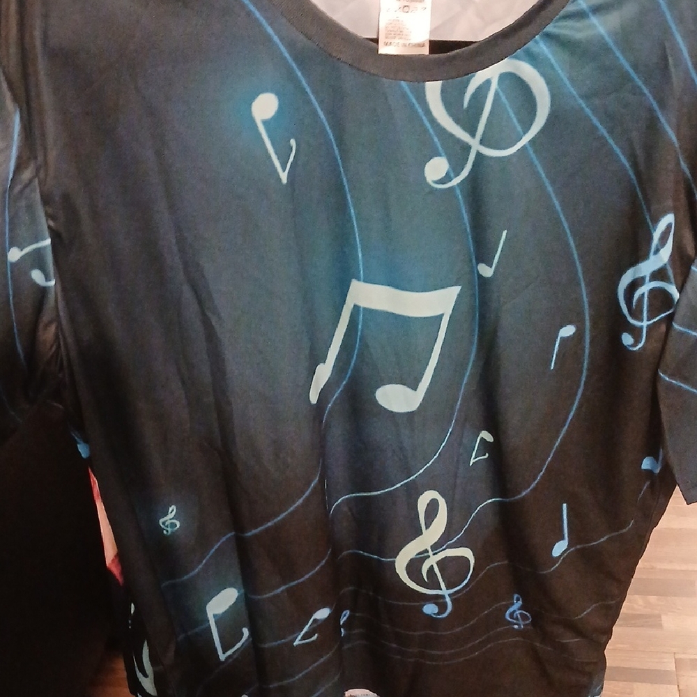 Musical Note Shirt Short Sleeve- Blue Adult Size 2XL Polyester Fits Some Smaller